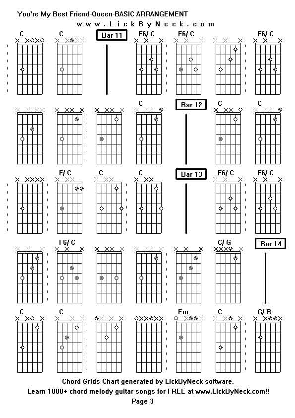 Chord Grids Chart of chord melody fingerstyle guitar song-You're My Best Friend-Queen-BASIC ARRANGEMENT,generated by LickByNeck software.